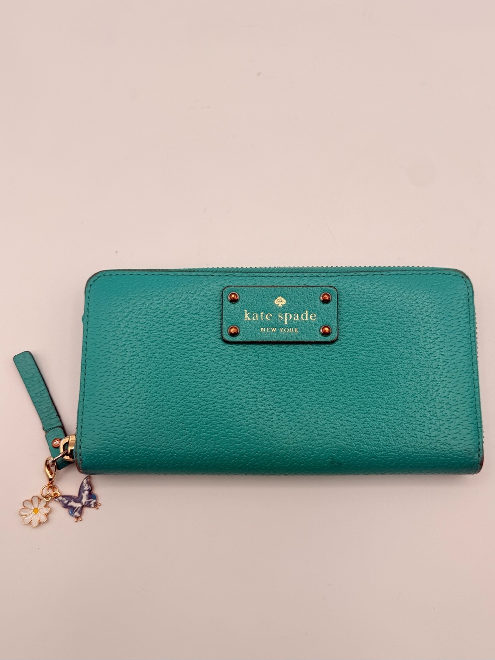 KATE SPADE New York Turquoise Zip Around Wallet Butterfly Charm